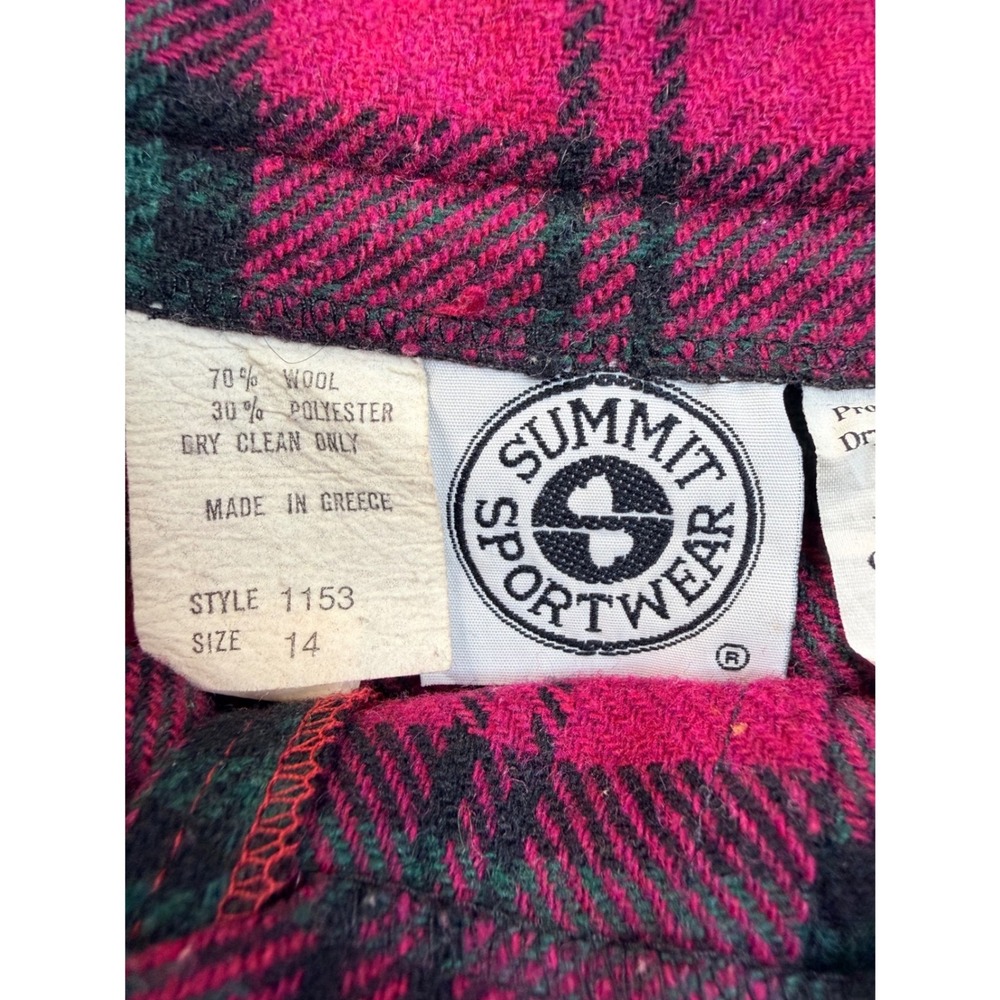 Vintage Summit Sportwear Wool Plaid Wrap Skirt Size 14 Red Green Kilt Greece Y2K - Picture 2 of 12